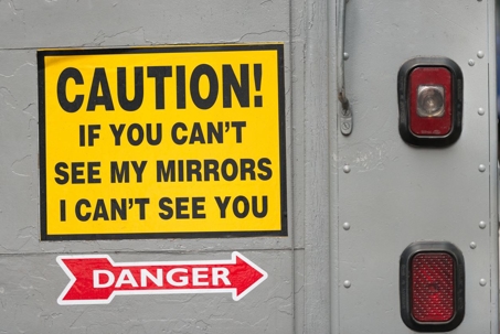 Truck rear trailer blind spot warning